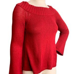 Ann Taylor Loft Boat Neck Long Flare Sleeve Sweater S Red #59L